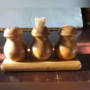 Vintage Wood Salt,Pepper & Toothpicks Tray.